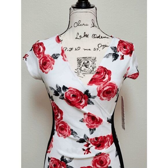 🌹 Almost Famous Framed Wrap Front Colorblock Floral Rose Print Dress SIZE S NWT - Picture 4 of 12